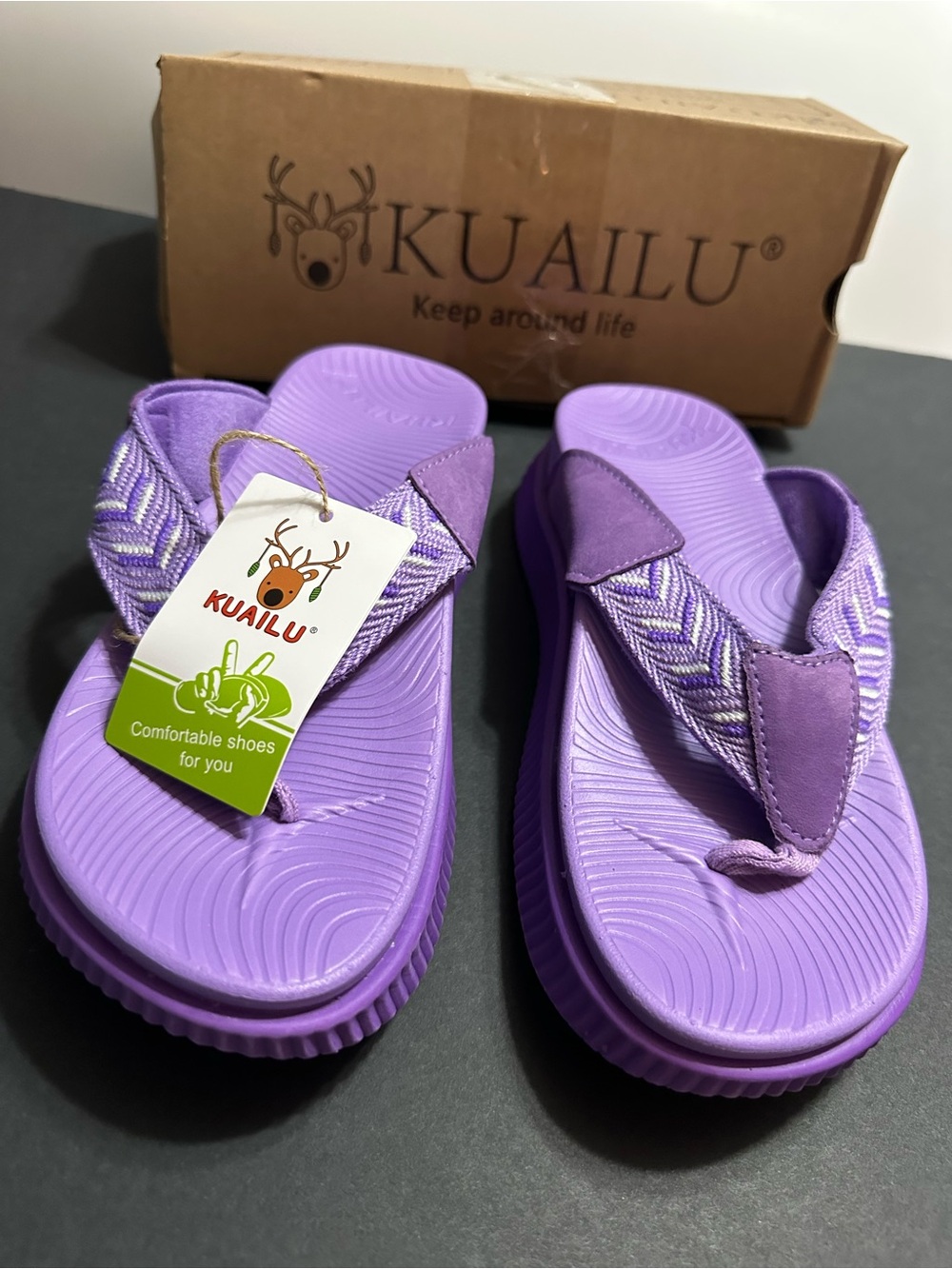 Kuaillu Women's Purple Comfort Foam Thong Sandals